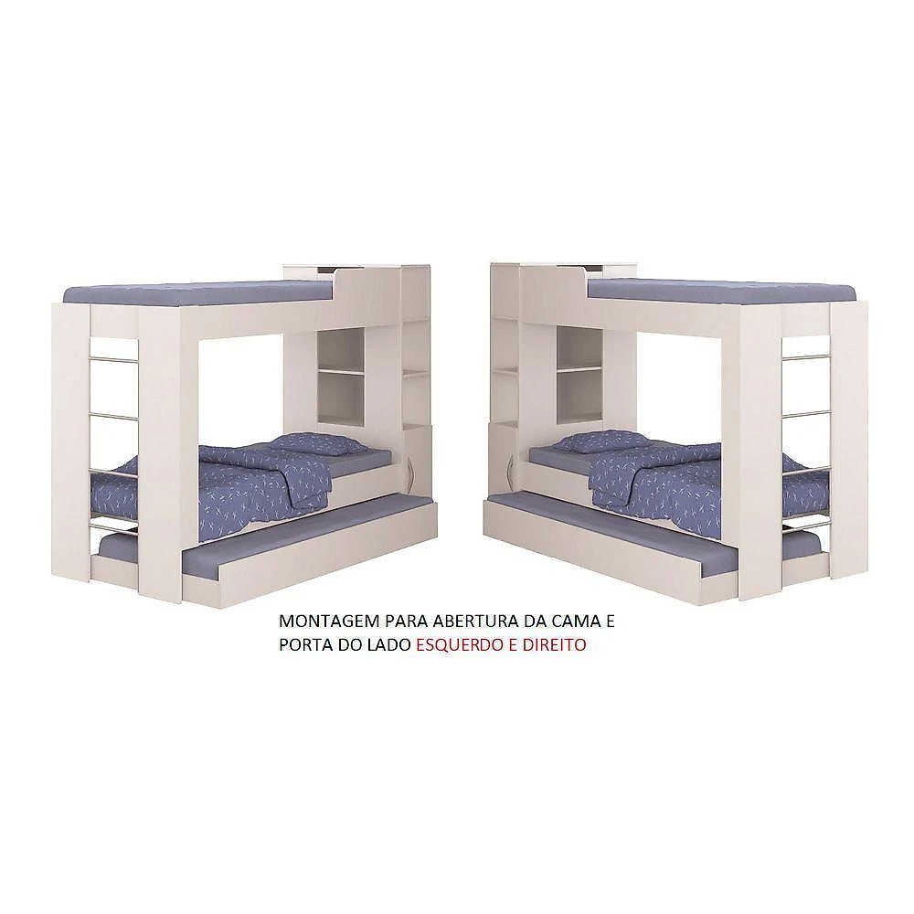 Beliche Ditália Cama Aux C/colchões+ Kit Luz Cm-15 Cor:branco Branco