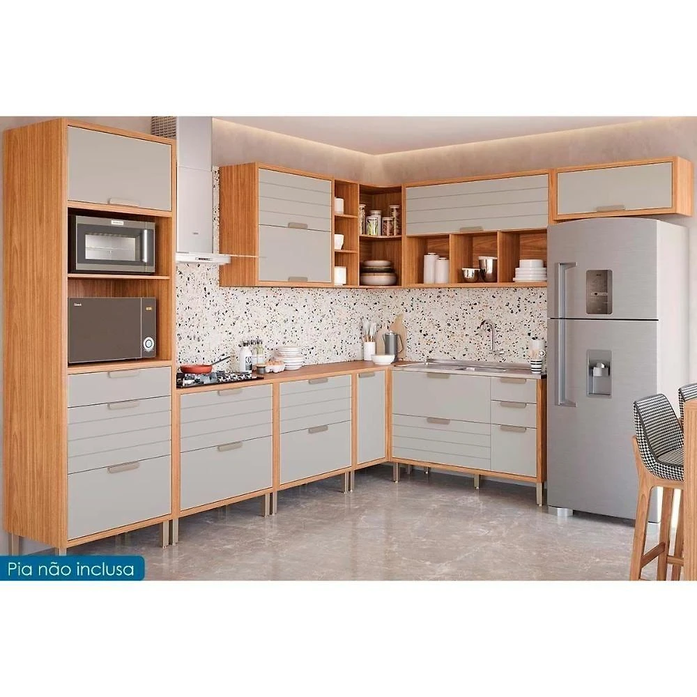 Kit Cozinha Eloise 3 Portas 7 Gavetas MDF 120CM Cinamomo-Platina MGM