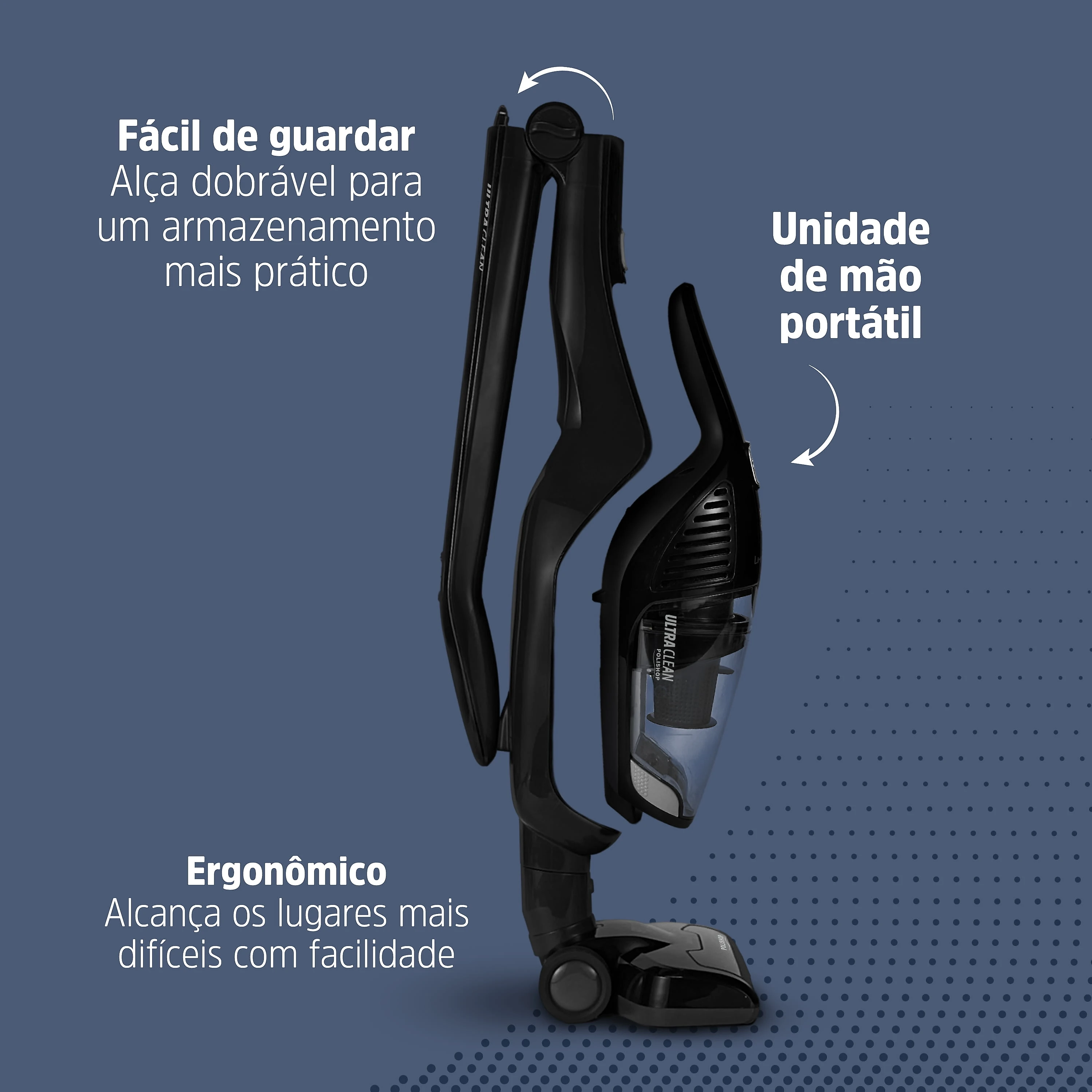 Aspirador de pó vertical sem fio 2 em 1 Ultra Clean Polishop | Bivolt