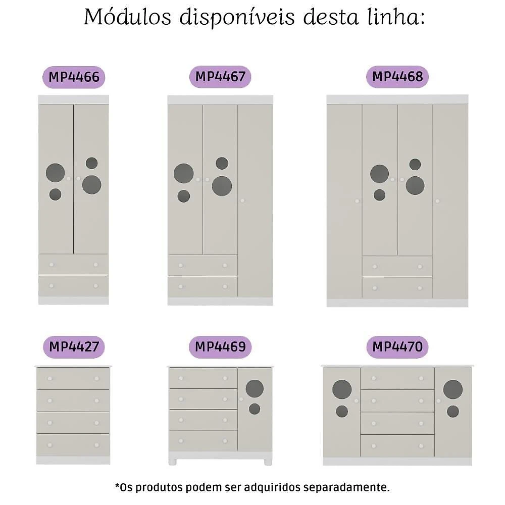 Quarto De Bebê Completo Berço Americano 3 Em 1 Colchão Pirulito Multimóveis MP4641 Branco-off White