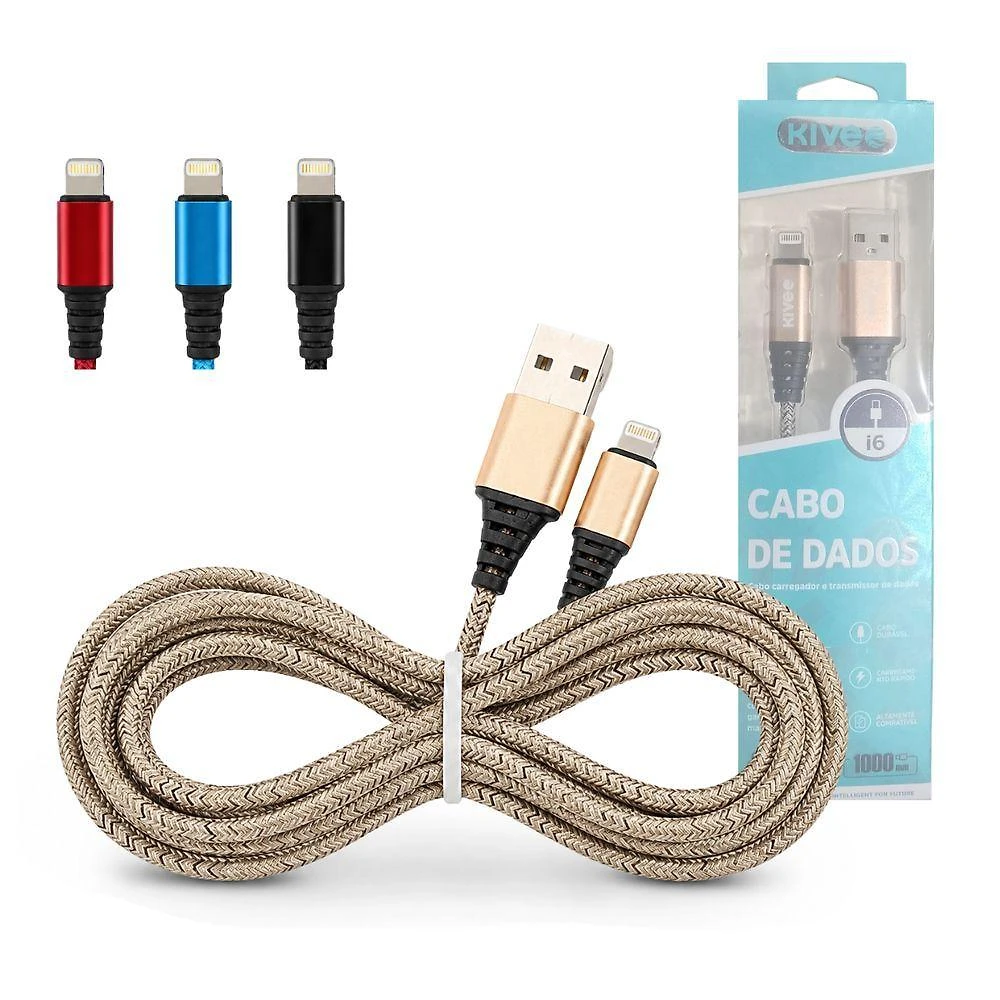 Cabo de Dados USB Lightning Kive KV-061 Turbo 3.4A Nylon Trançado 1M
