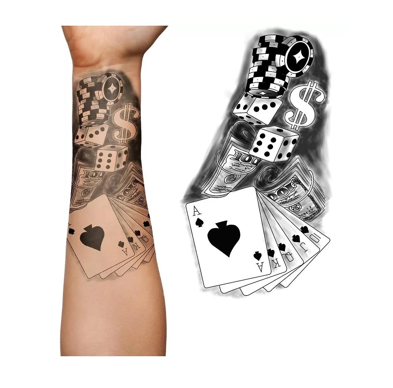Miniatura Tatuagem Falsa Temporaria Realista - Cartas Poker Baralho 3D