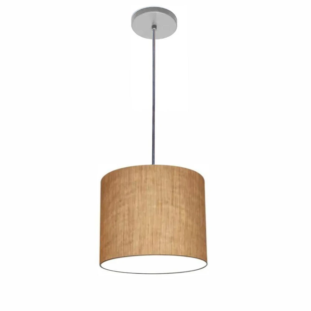 Luminária Pendente Free Lux Md-4105 Cúpula em Tecido Palha, Canopla Cinza e Fio Cristal Vivare