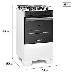Fogão Continental 4 Bocas FC4IB com Mesa de Inox, Tecnologia Top Limpa Fácil e Acendimento Automático Bivolt – Branco