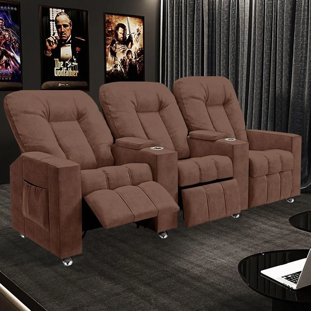 Miniatura Poltrona Reclinável Para Cinema 3 Lugares Praddo Fh9 Veludo Terracota - Mpozenato