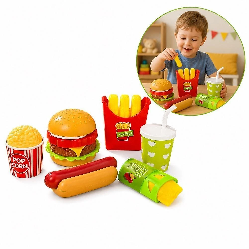 Kit Cozinha Infantil Fast Food com Hambúrguer Batata Suco Yeet