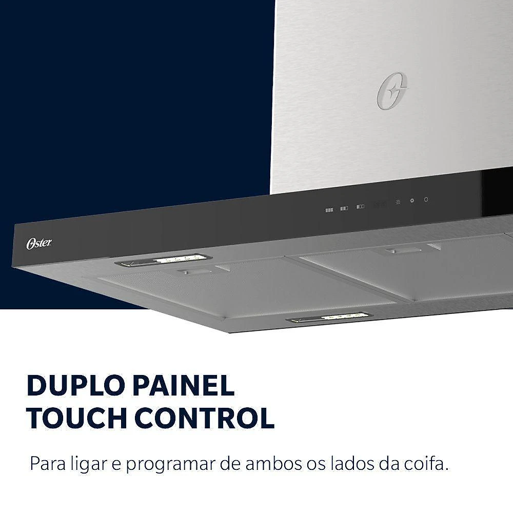 Coifa de ilha oster ocfa590 90cm inox com painel touch led e 3 velocidades 110v