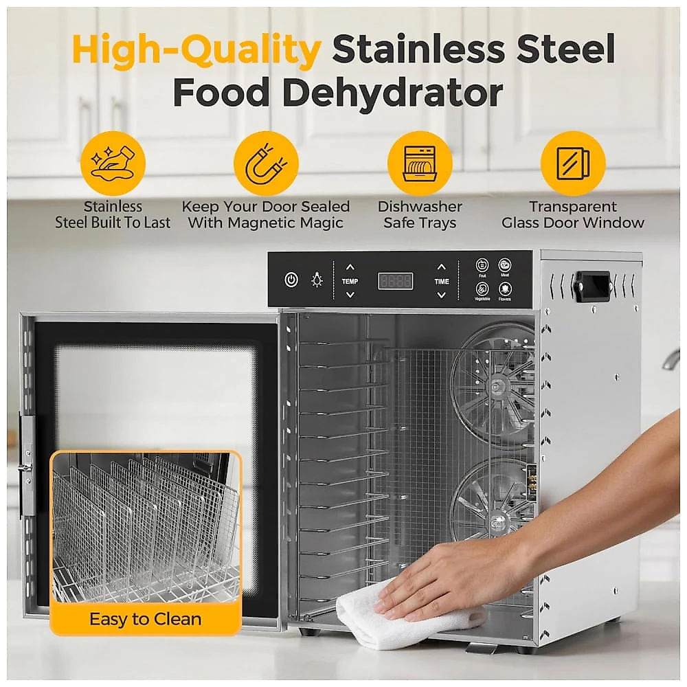 Desidratador de Alimentos Suteck Prata 12 Bandejas Aço Inoxidável Dupla Ventilação Digital 110V