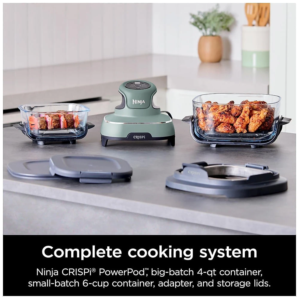 Ninja Crispi Air Fryer Fritadeira - Forno de Vidro Portátil, Compacto e Poderoso, 3,78 litros, 6 Copos, Contêineres de Vidro CleanCrisp