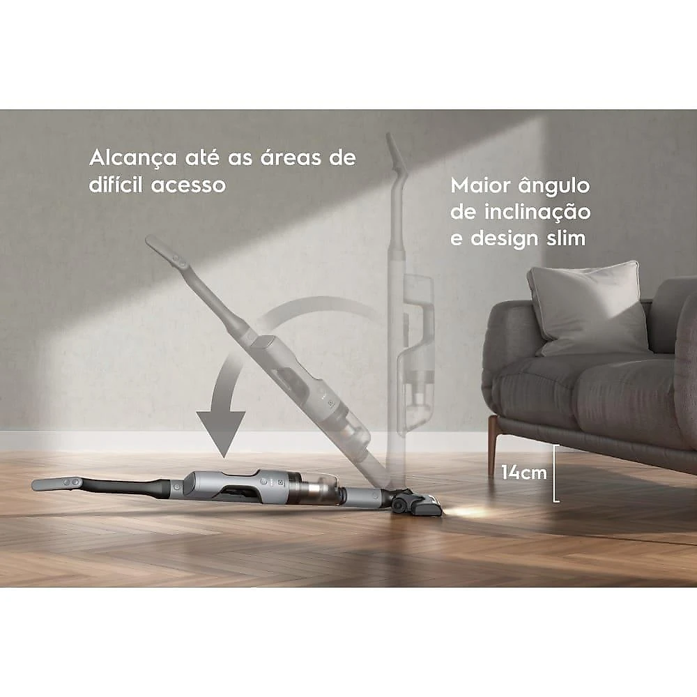 Aspirador de pó vertical sem fio electrolux cyclonic power erg018 90w 2em1 cinza