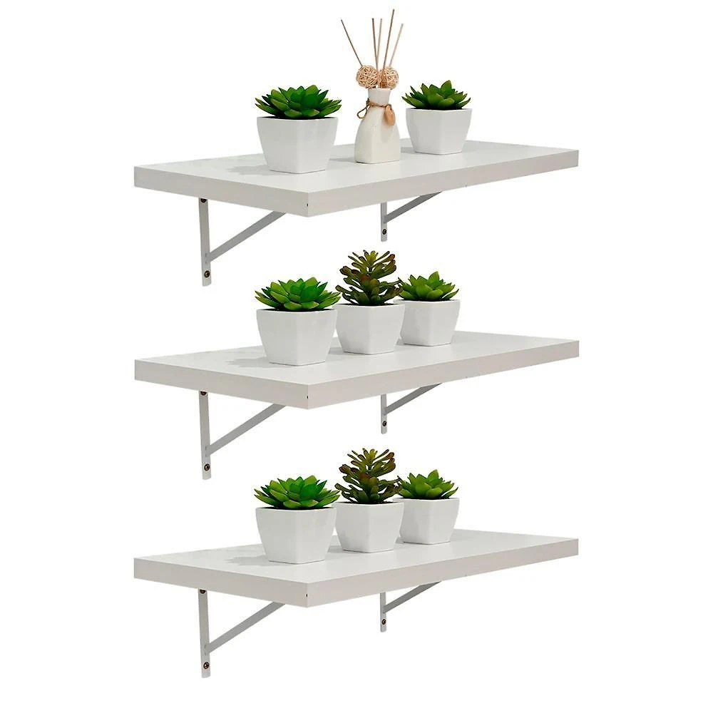 Kit 3 Prateleiras Mão Francesa 60X25CM MDP Suporte Invisível Organizador Moderno Sala Branco Mercado