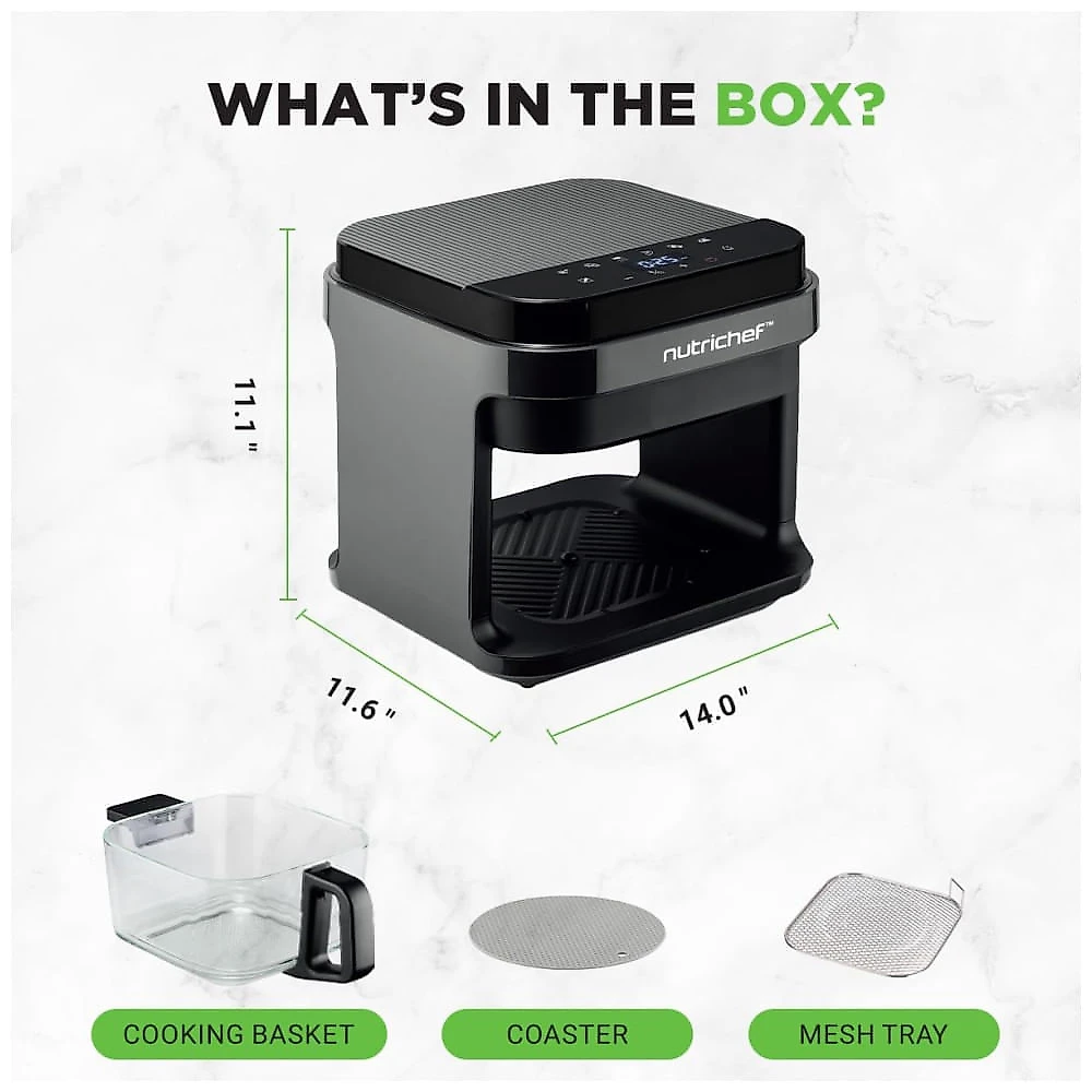 Air Fryer 5,4L com 8 Funções Predefinidas, Tigela Transparente, Controle Preciso de Temperatura e Tempo, 110V 1200W, NutriChef NCAF539TB, Cinza 110v