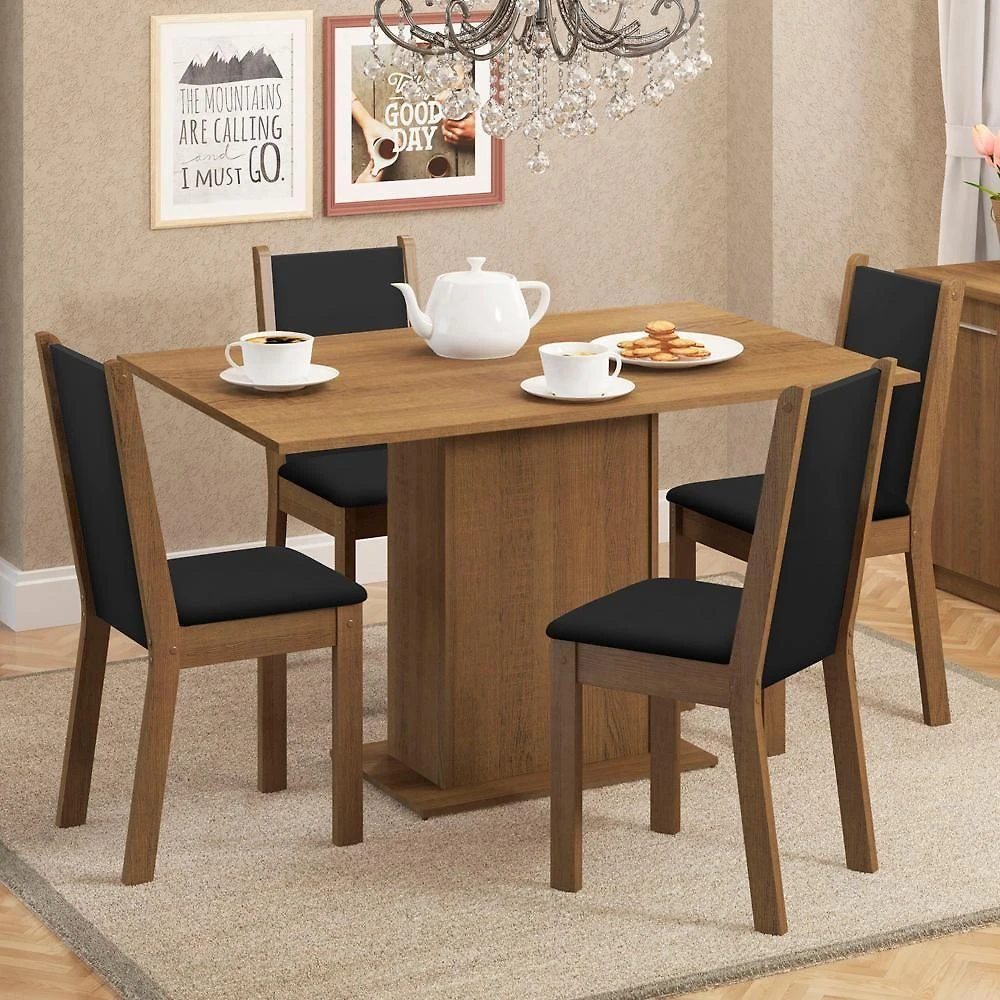 Conjunto Sala de Jantar Talita Mesa Tampo de Madeira com 4 Cadeiras Madesa