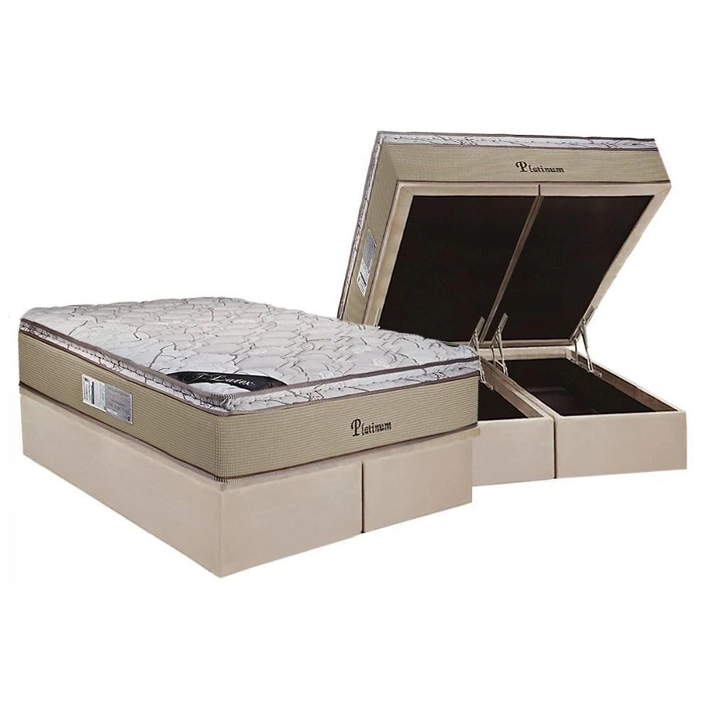 Cama Box Baú Queen: Colchão Molas Masterpocket Ensacadas Luckspuma Platinum New + Base Crc Suede Clean (158x198)