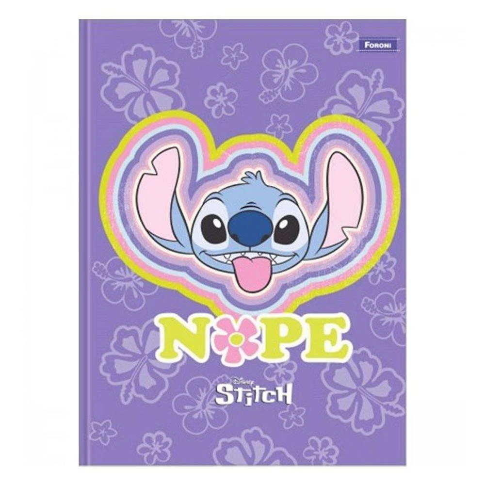Caderno Colegial Brochura Foroni Stitch Nope 160 Folhas Decoradas