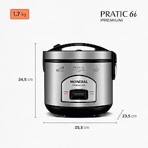 Panela Elétrica de Arroz Mondial PE-43 6 Xícaras - Preta/Inox 110V