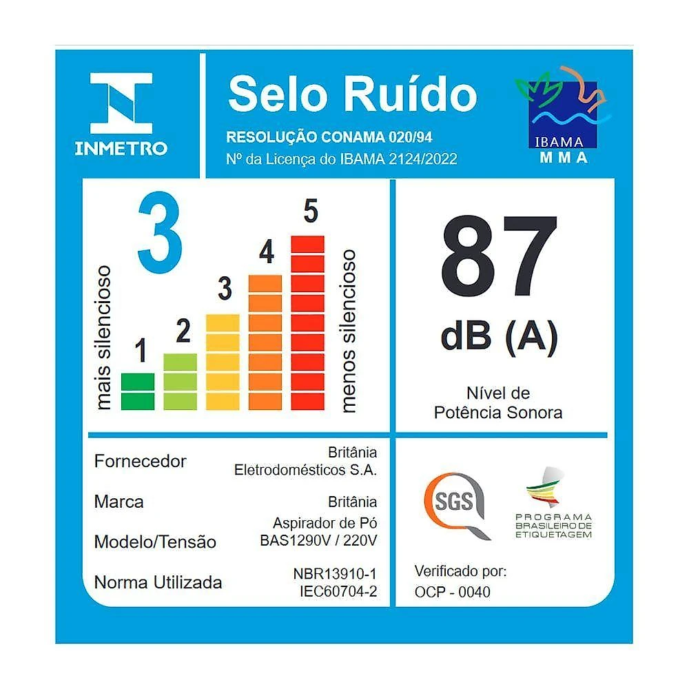 Aspirador De Pó Vertical 2 Em 1 1250W Britânia BAS1290V 220V