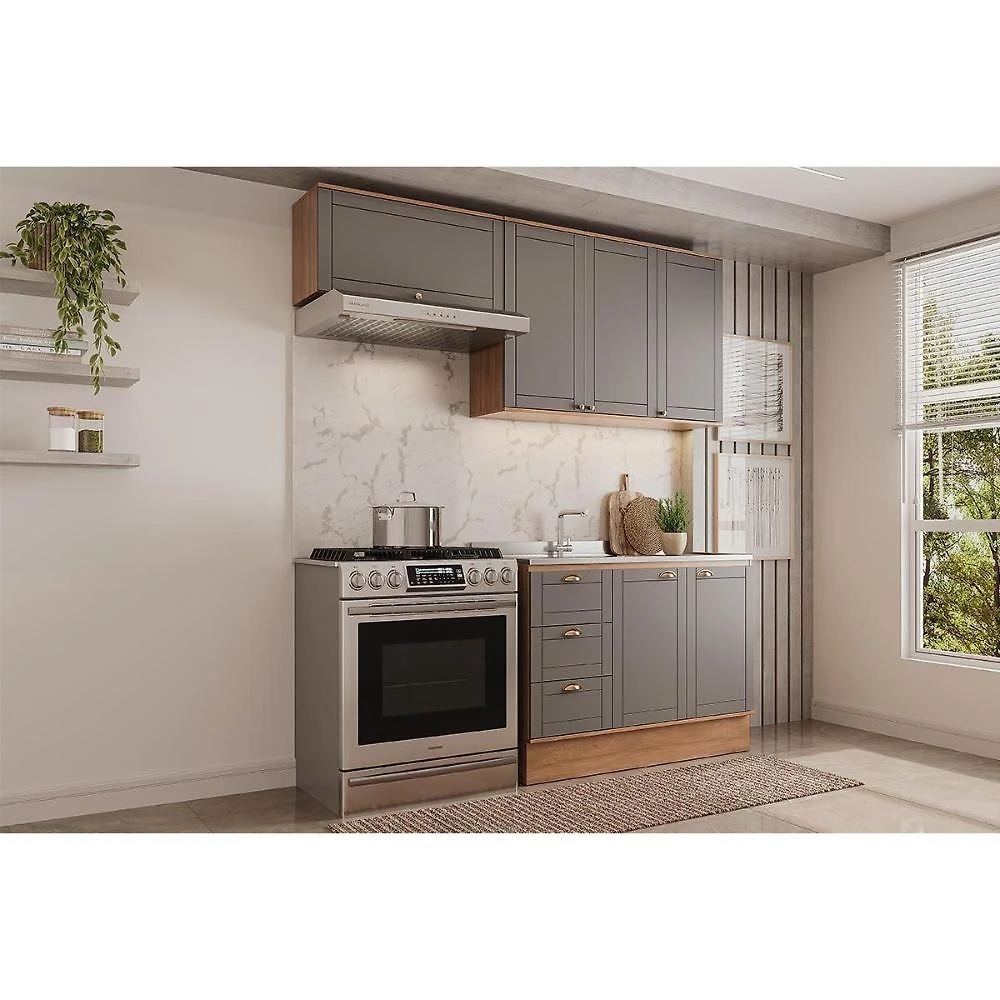 Cozinha Completa Bella 6 Portas 3 Gavetas MDF 120 cm Cinza Nogal