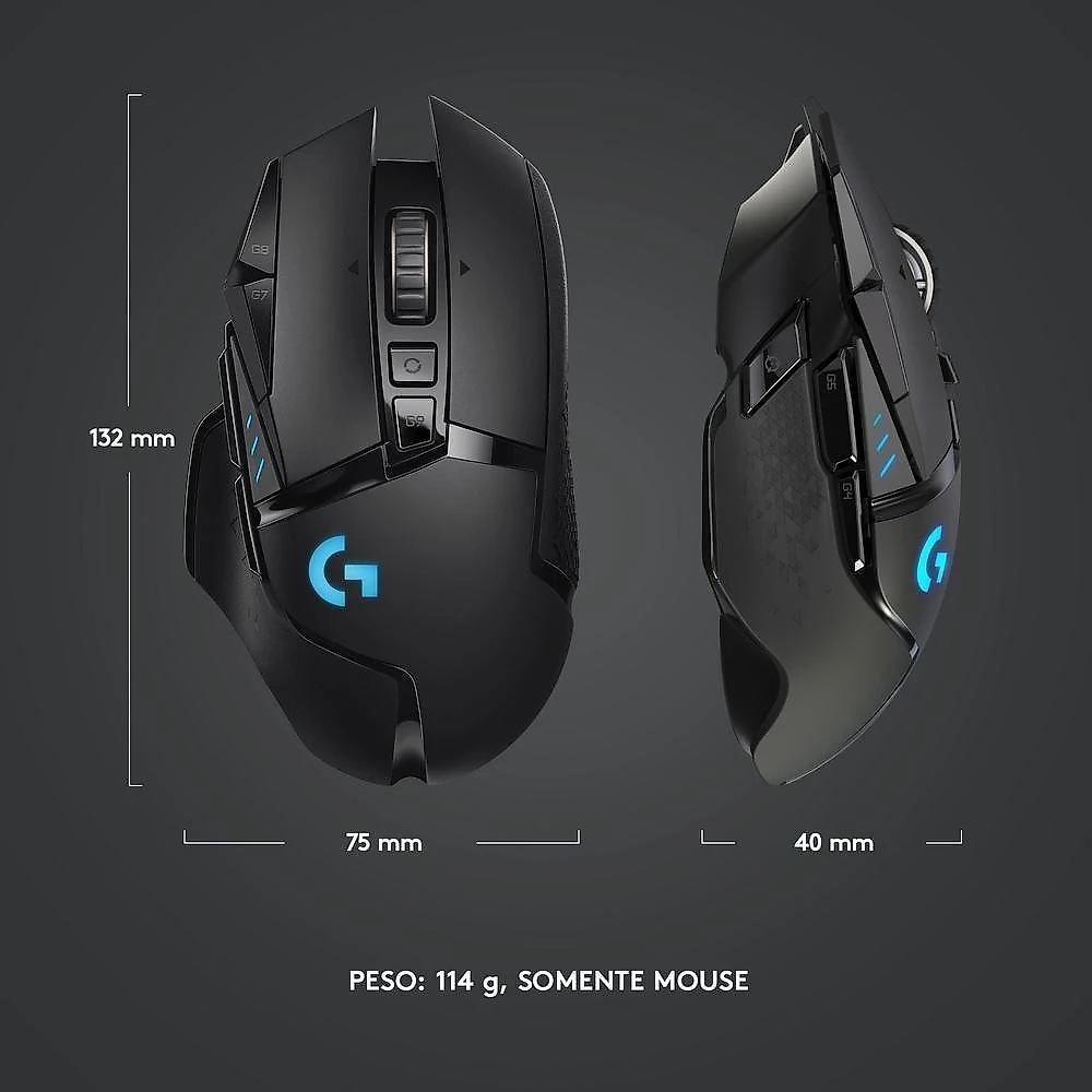 Mouse Gamer Sem Fio Logitech G502 LIGHTSPEED RGB LIGHTSYNC, Ajuste Peso, 11 Botões, Recarregável, Compatível POWERPLAY - 910-005566