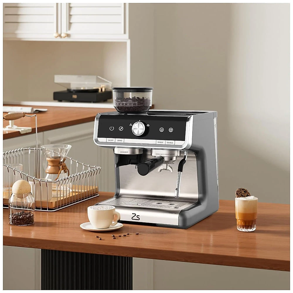 Máquina de Café Expresso Profissional 20 Bar com Moedor Embutido e Bocal de Leite, 110V 1450W, Takywep, Preta