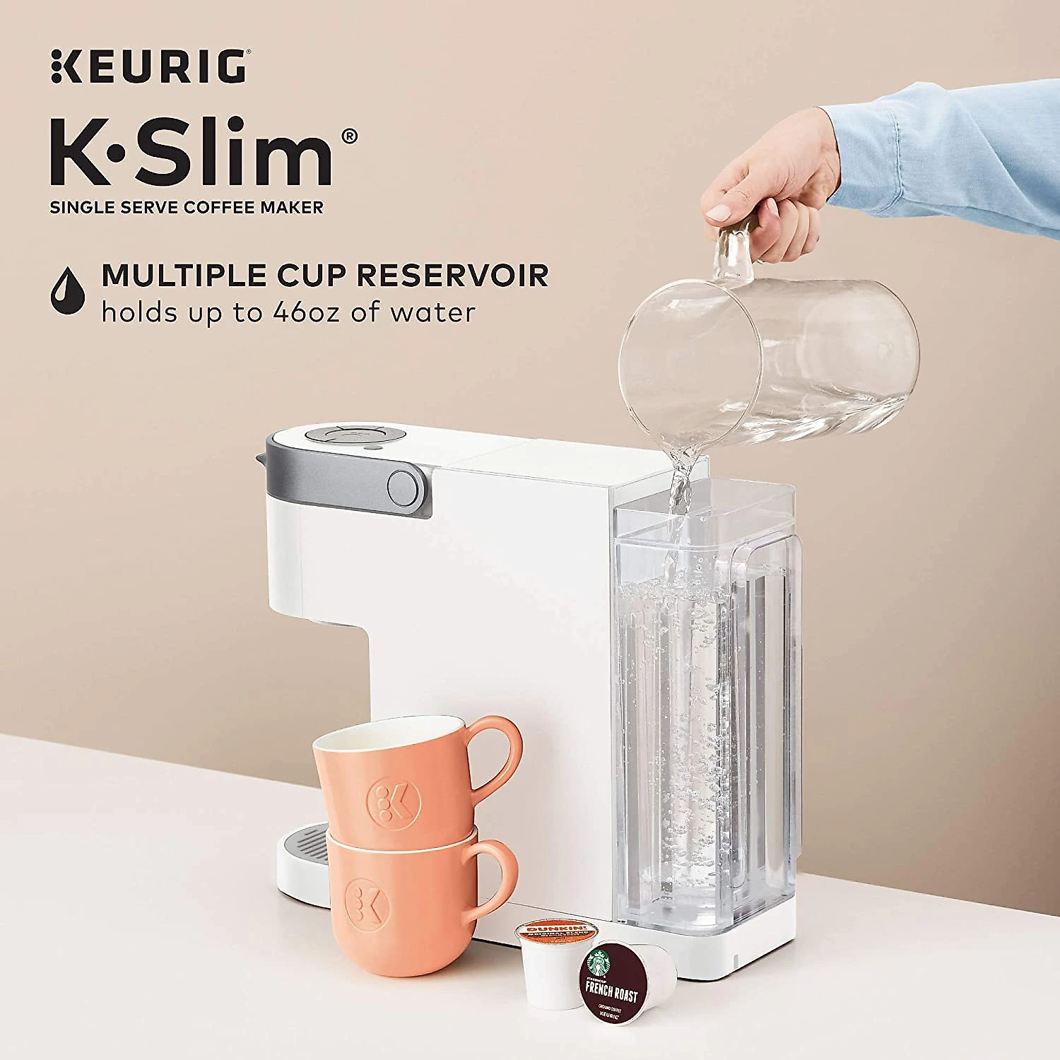 Keurig KSlim Coffee Maker Single Serve KCup Pod Coffee Brewer 8 to 12oz Brew Sizes White
