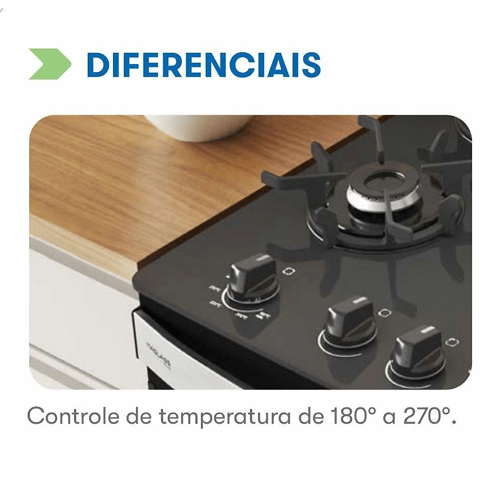 Fogão Piso 5 Bocas GLP Itatiaia Itaglass Plus Tripla Chama Preto Bivolt