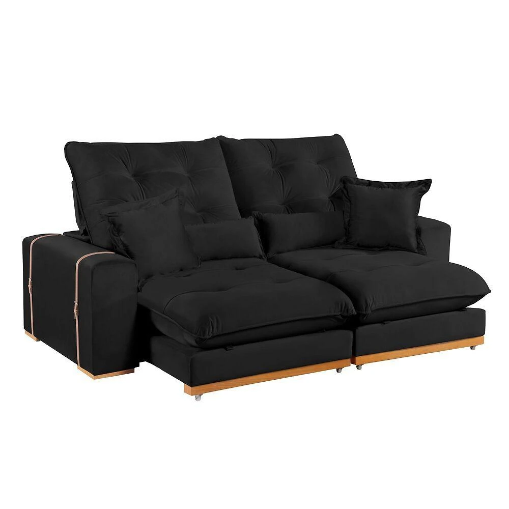 Sofá Milano 5 Lugares Retrátil e Reclinável 290CM Preto Veludo