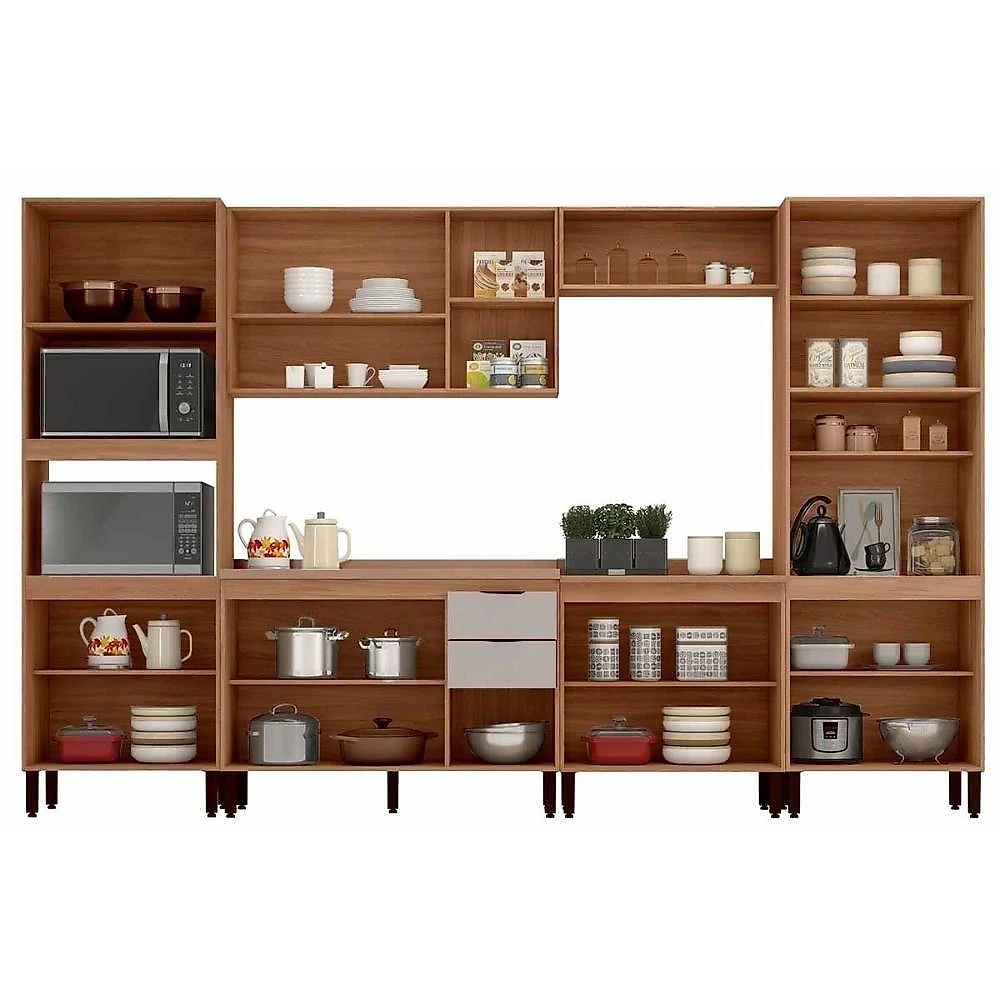 Kit Cozinha Modulado Firenze C6P127 6 Portas 2 Gavetas MDP 119,5CM Avena e Grafito Demóbile