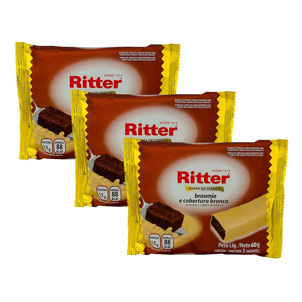 Kit 3 Barra de Cereais Ritter Brownie e Cobertura Branca com 3 Unidades de 20g cada