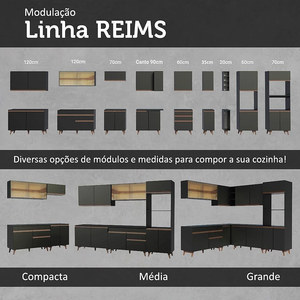 Cozinha completa de canto madesa reims 452001 com armário e balcão - preto