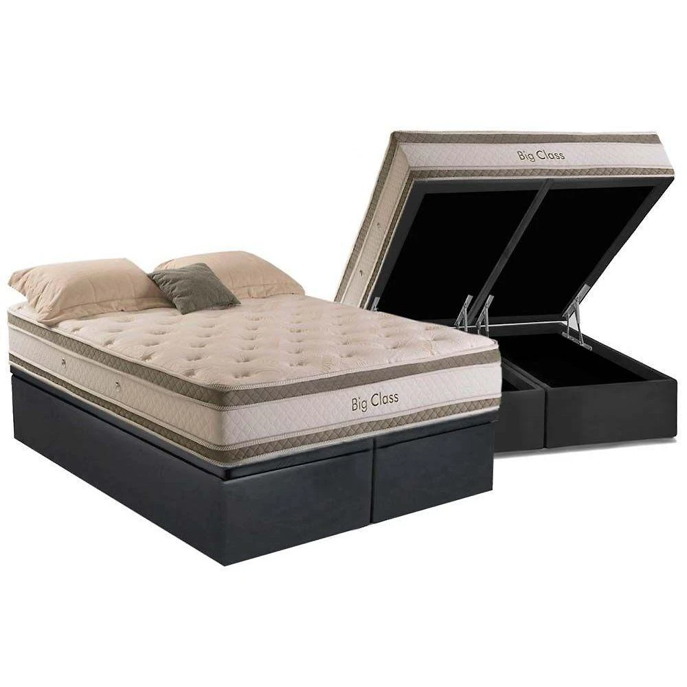 Cama Box Baú Queen Big Class Pillow Top Bonnel Suede Cinza Herval