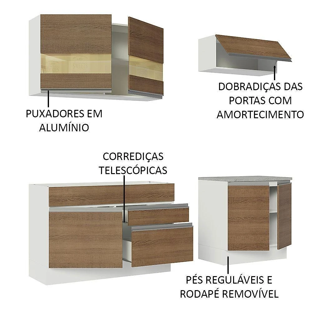 Armário De Cozinha Completa 200cm Branco/rustic Glamy Madesa 07 Branco/rustic