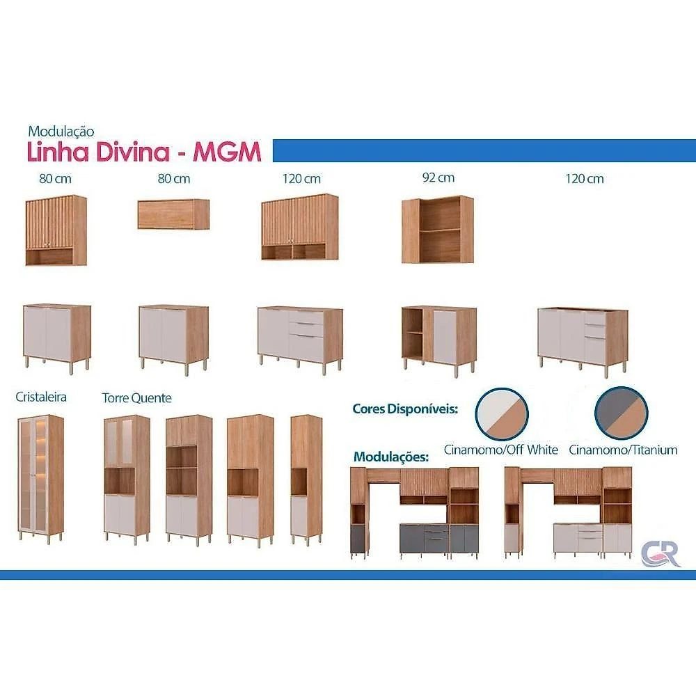 Cozinha Completa Divina C613 4 Portas 2 Gavetas MDF Cinamomo e Off White MGM
