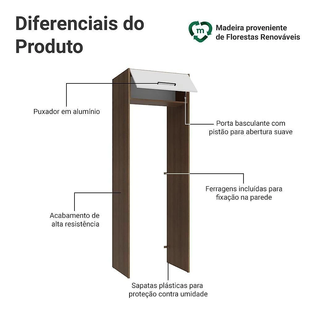 Porta-geladeira 73 Cm 1 Porta Basculante Rustic/branco Agata Madesa Rustic/branco