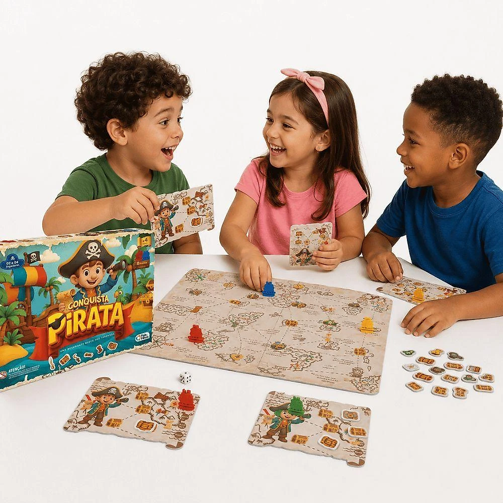 Jogo de Tabuleiro Conquista Pirata Estratégia para Família Pais & Filhos