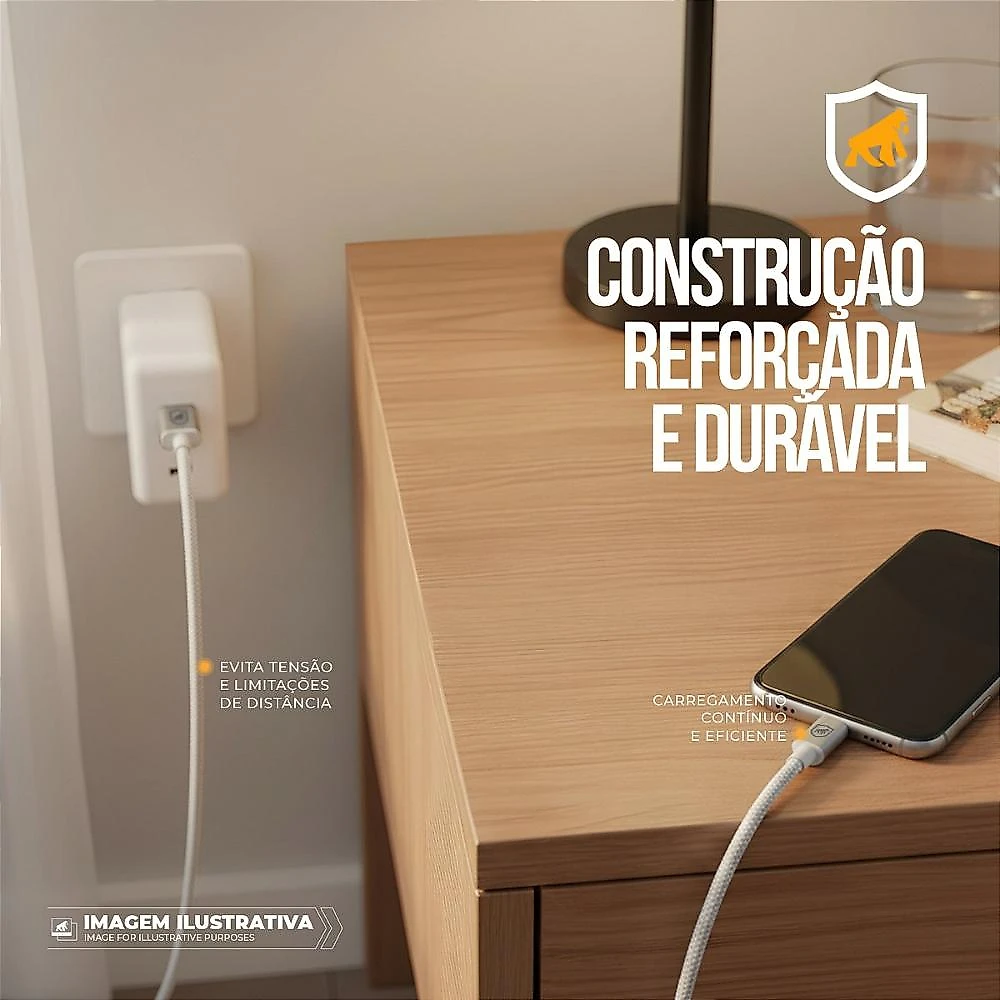 Cabo Symetric - Branco - Lightning / Tipo C - 1,5M - Gshield