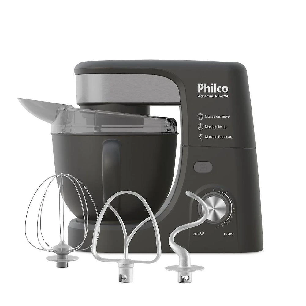 Batedeira Planetária Philco PBP70A 4,5L 700W 12 Velocidades Cinza 110V