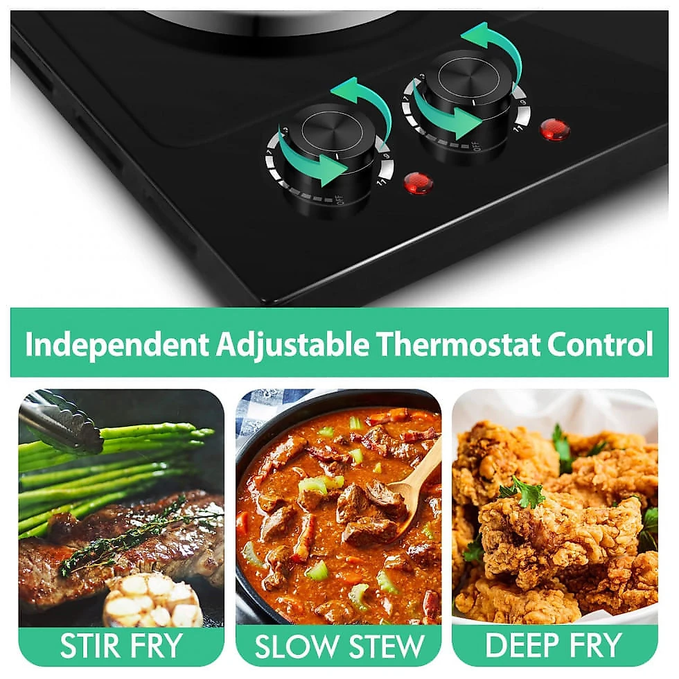 Cooktop Elétrico de Bancada com 2 Queimadores e Controle de Temperatura Ajustável, 110V 1800W, Cusimax, Preto