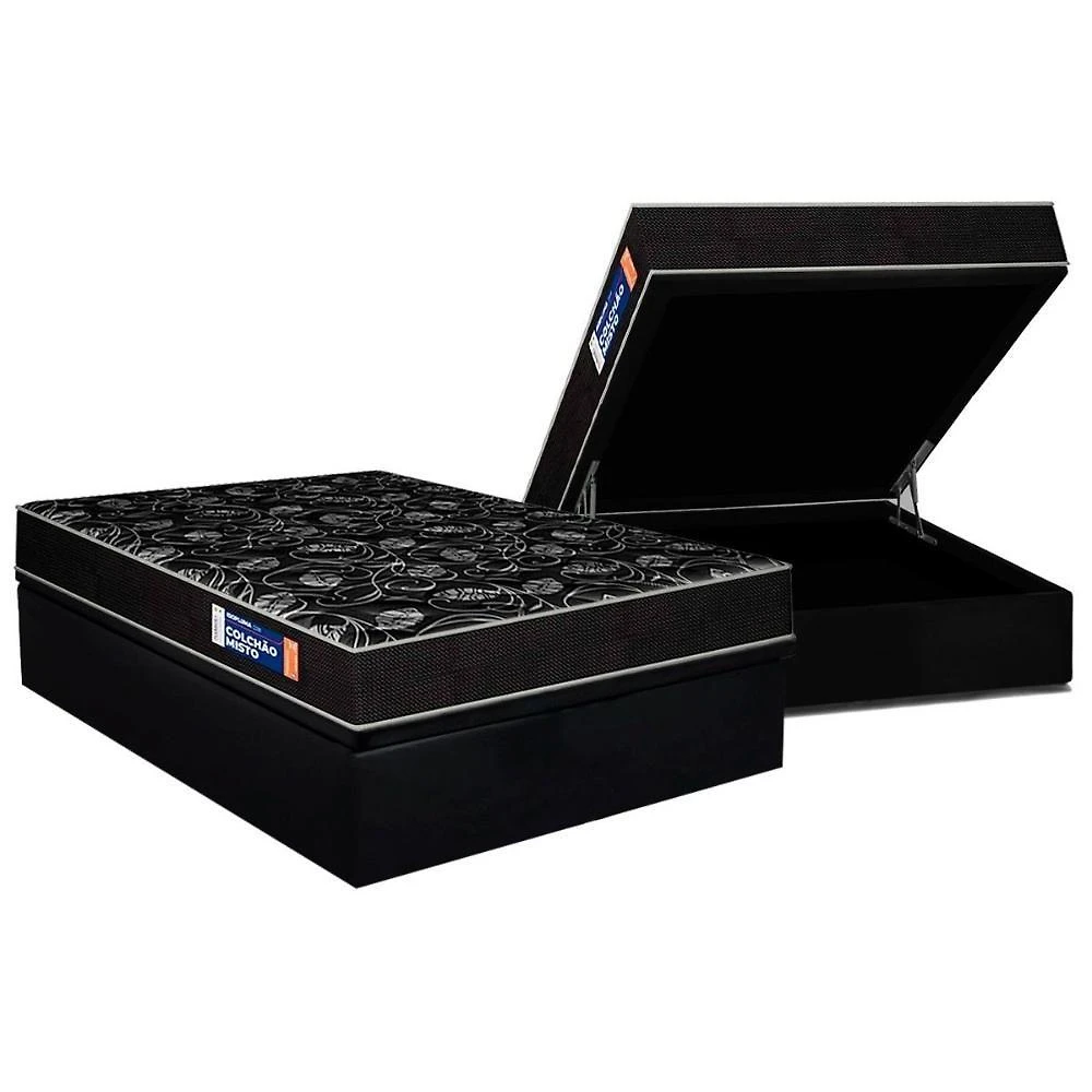 Conjunto Box Baú Casal: Colchão Espuma Plumatex D28 Isopluma Vip + Base Crc Suede Black (138x188)