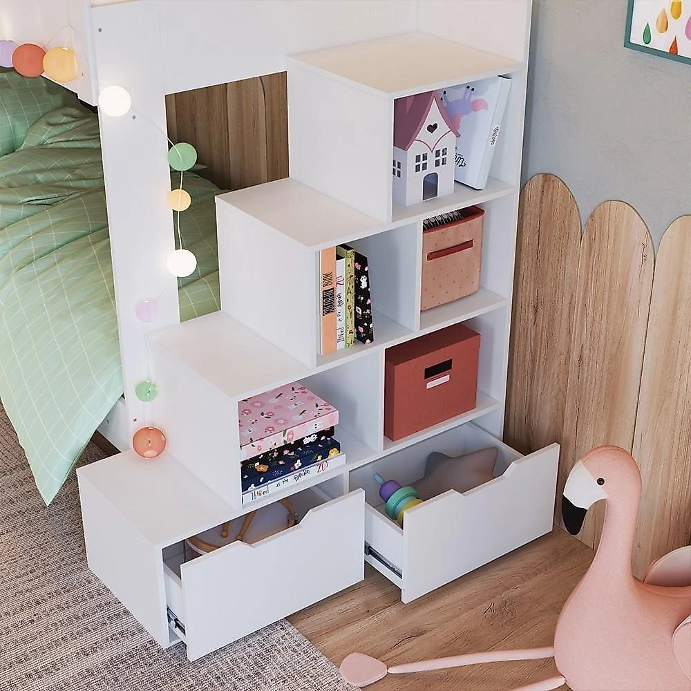 Beliche Infantil Com Escada Nichos E Gavetas Infix C06 Branco - Mpozenato