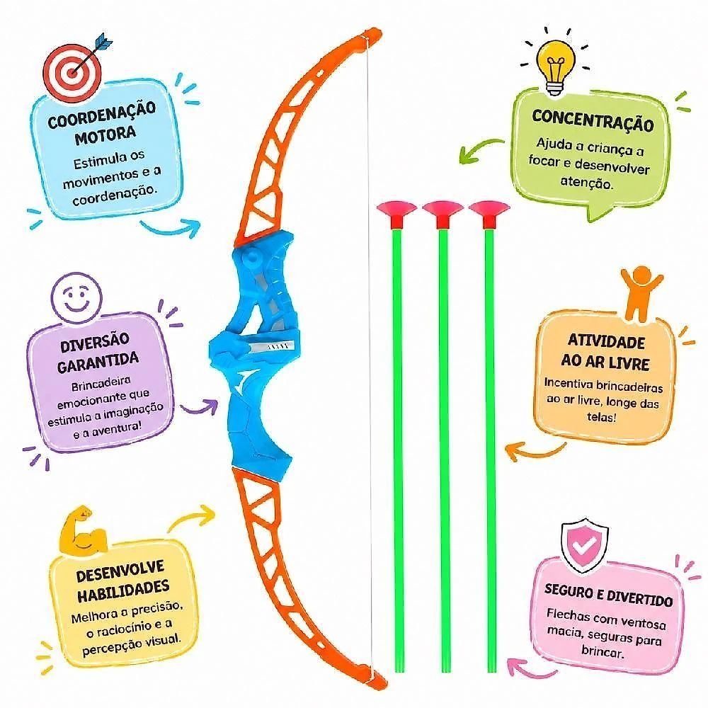 Kit Arco e Flecha Infantil Super Mira Tiro ao Alvo com 3 Flechas Ventosa Art Brink