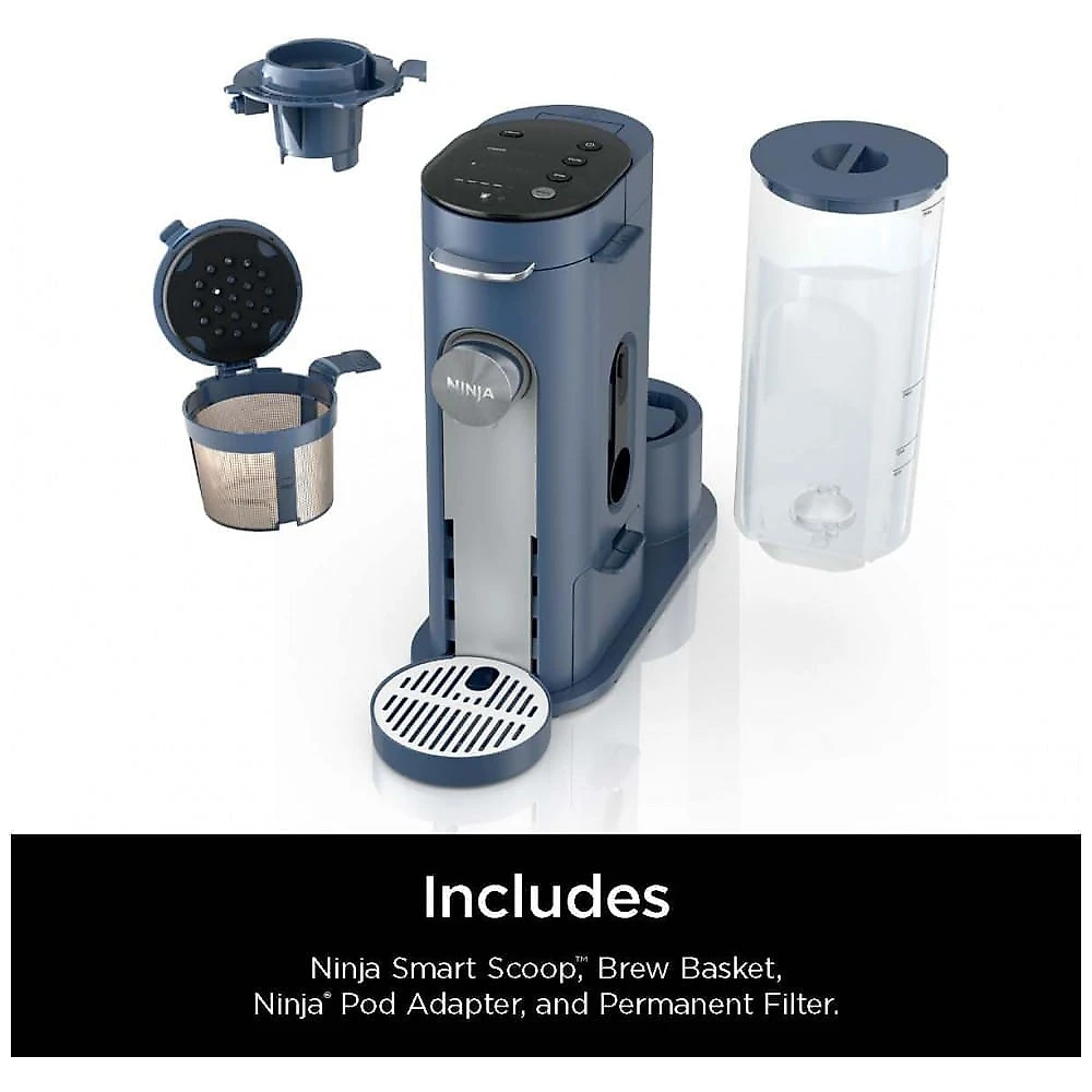 Máquina de Café Ninja Pods e Grounds Individual Compatível K-Cup 3 Estilos Reservatório 1,65 L Tamanhos 177-710 mL Café Gelado Marinho PB041NV 110V