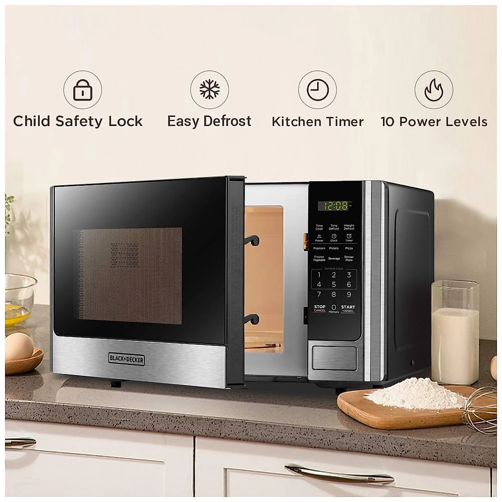 Micro Ondas de Bancada em Aço Inoxidável 25L com 10 Programas, 110V 900W, BLACK DECKER EM925AB9, Prata