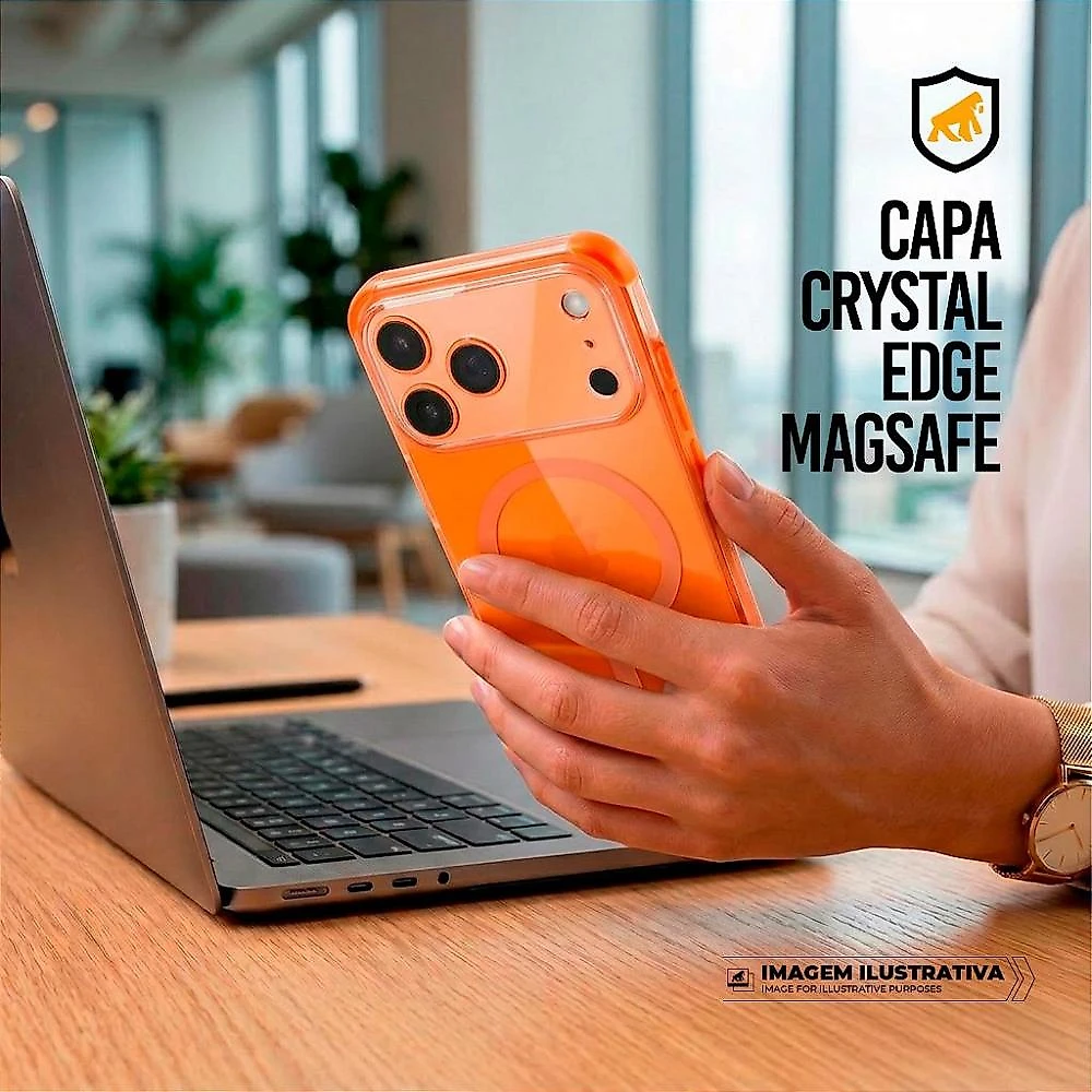 Capa para iPhone 17 Pro - Crystal Edge Magsafe - Laranja - NÃO AMARELA - Gshield