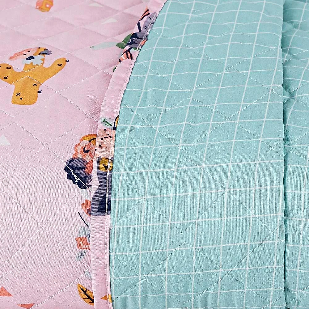 Kit cobre leito colcha solteiro infantil lutti dupla face 200 fios 2 peças raposa foxy rosa 