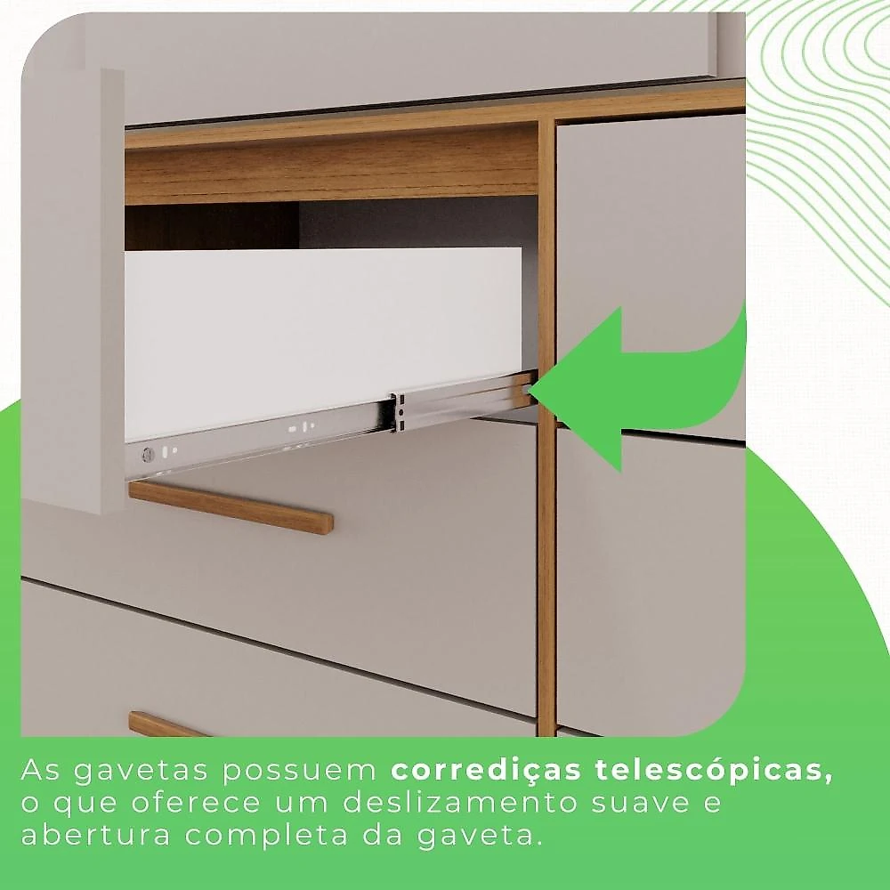 Guarda Roupa Solteiro 2 Portas 6 Gavetas Luana Sallêto Móveis Cinamomo/Off-White