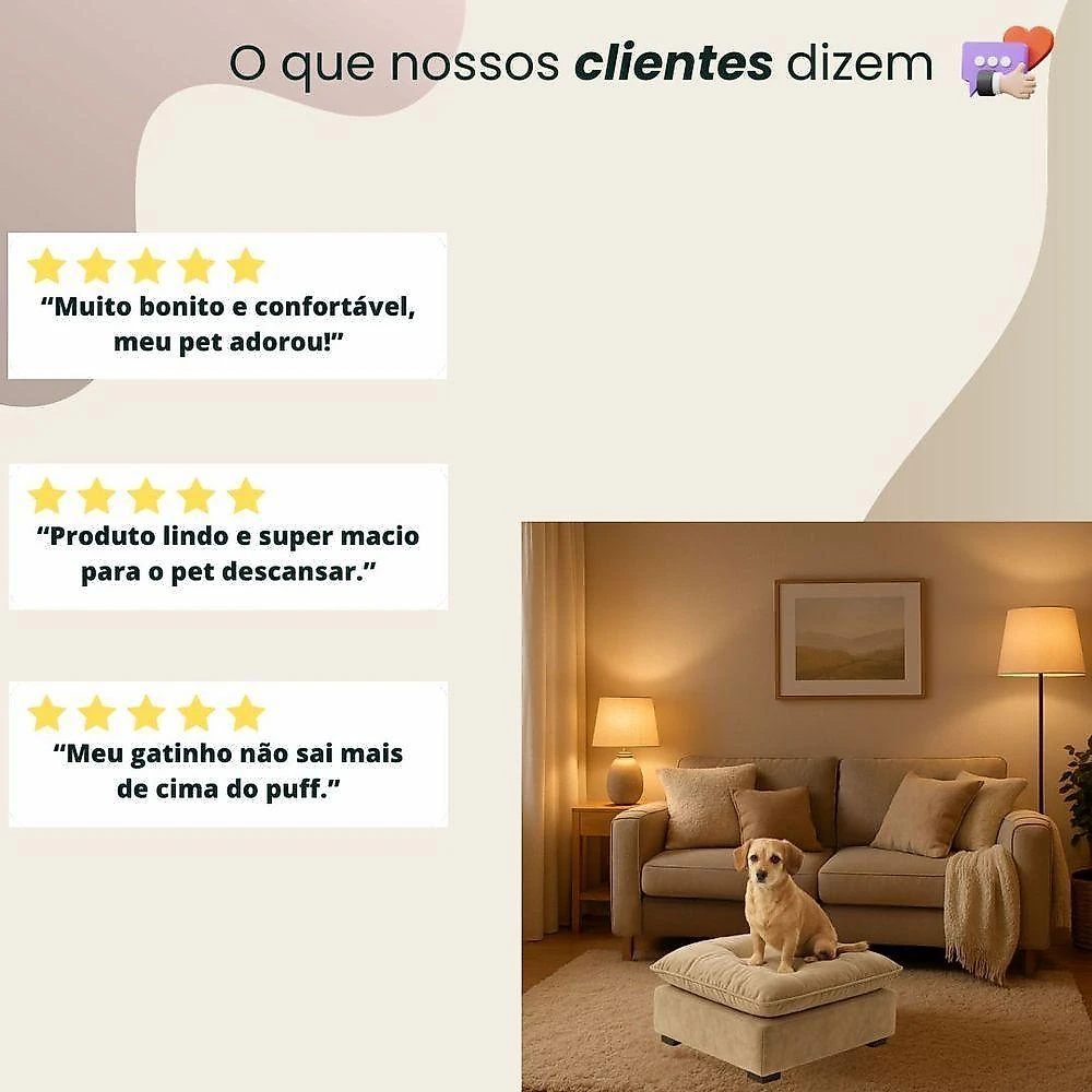 Cama Puff para Pet Tatite Decor para Cachorro e Gato Suede Capuccino 55cm X 40cm
