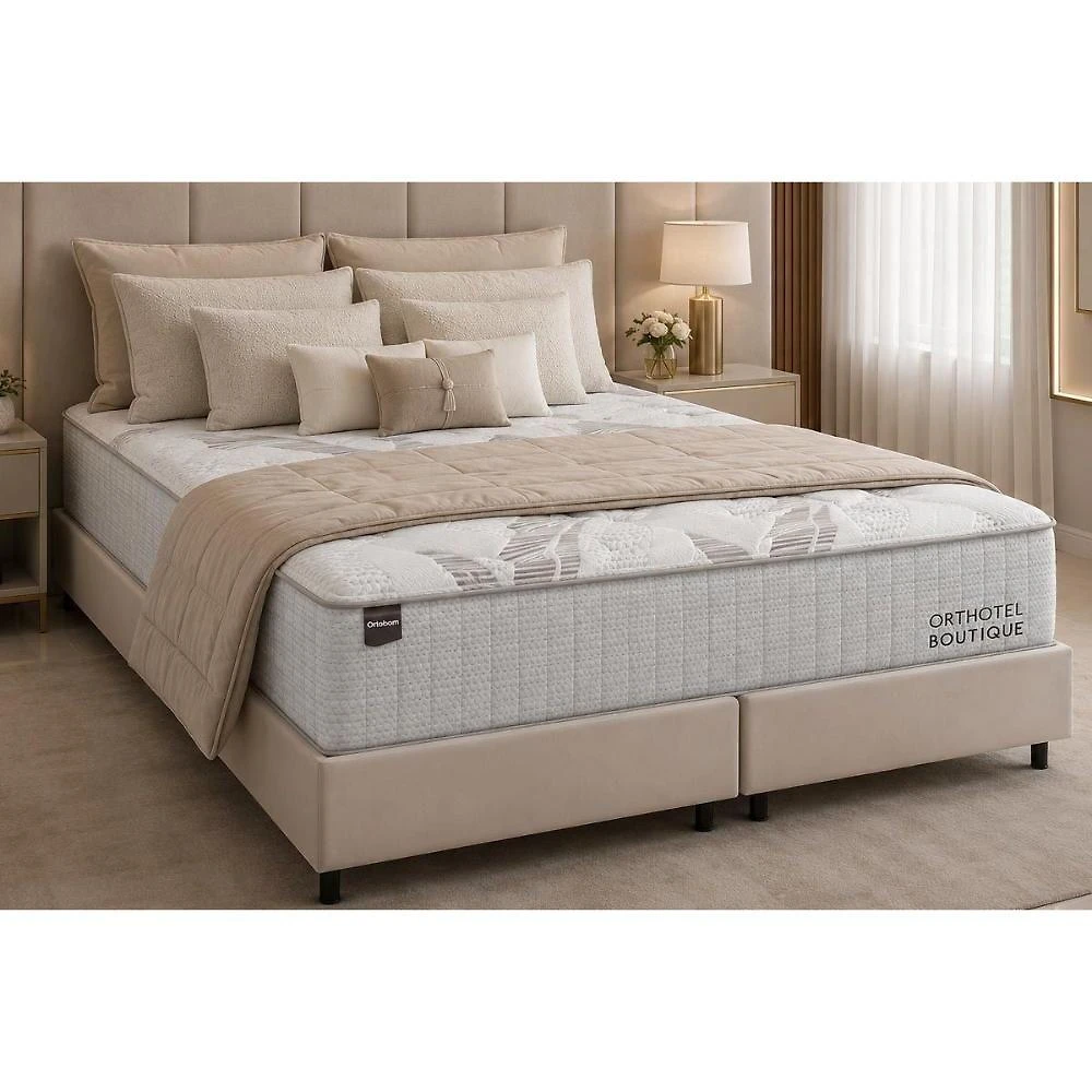Cama Box com Colchão King Suede Clean Molas Ensacadas Espuma Gel Bege Ortobom 193CM