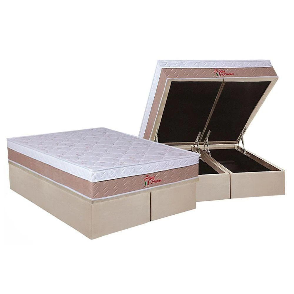 Cama Box Baú Queen: Colchão Anatômico Orthoflex Foggia Premier + Base Crc Suede Clean (158x198)