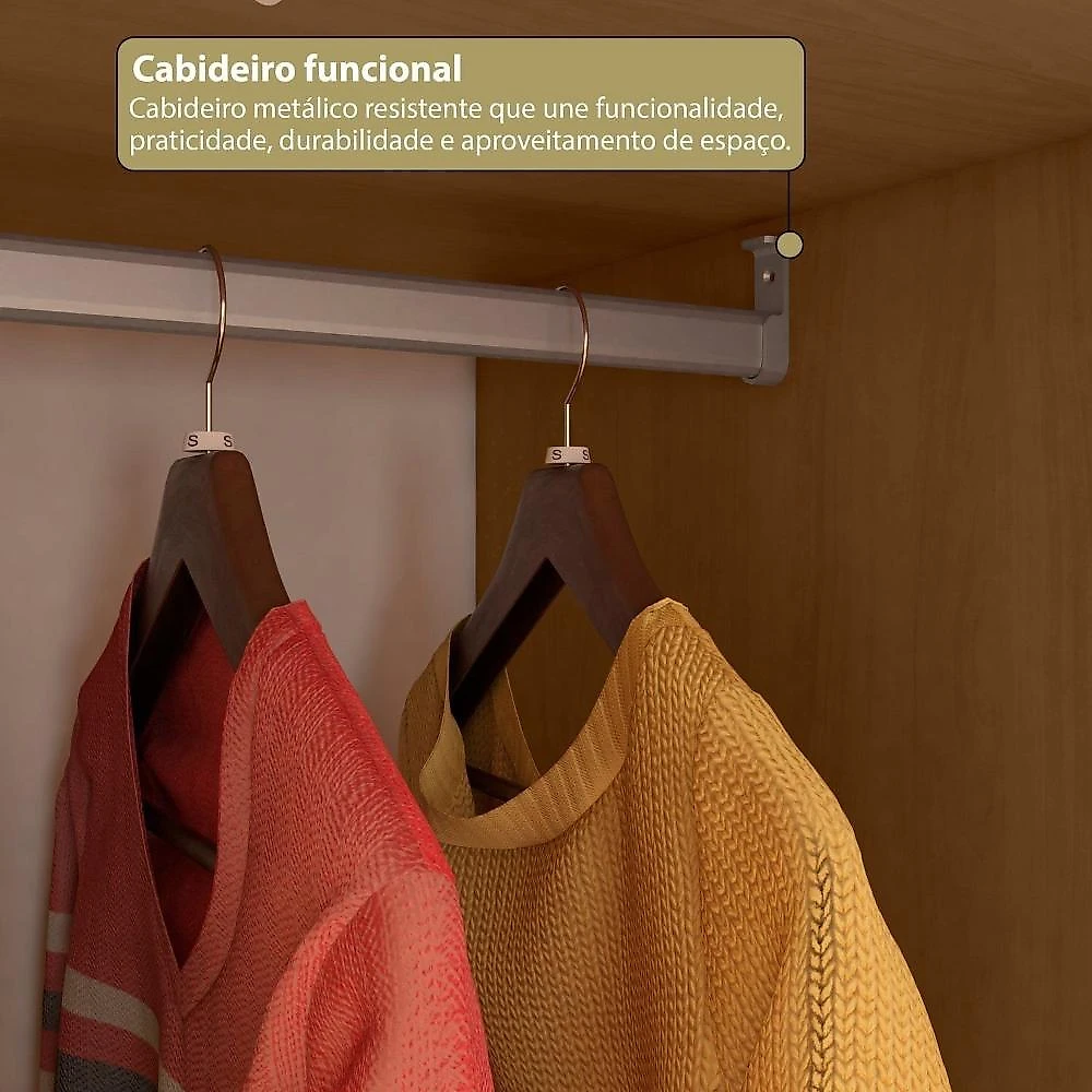 Guarda-Roupa 4 Portas 3 Gavetas Grande Rio Clean Minimalista Yescasa Freijó/Cinza